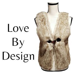 Love by Design tan Furry vest womens size small Aztec designed back